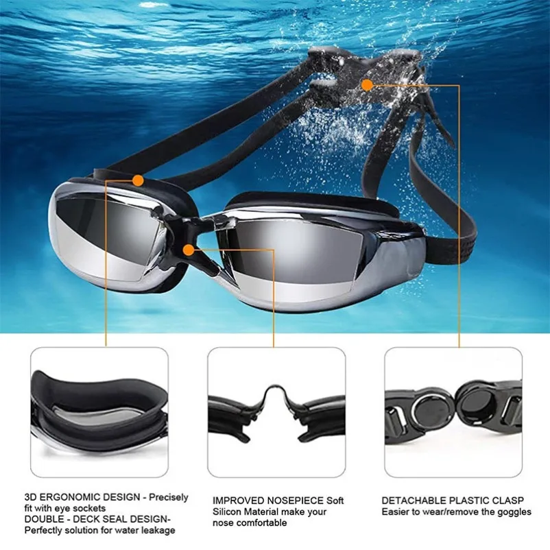 Swimming goggles large frame electroplated swimming glasses flat light waterproof anti-fog high definition adult