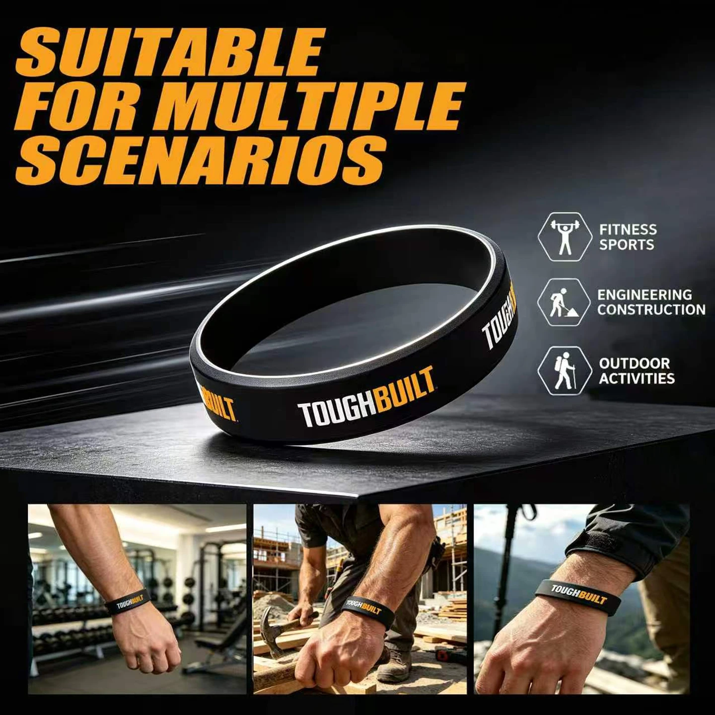 TOUGHBUILT Tool Decor Couple Basketball Sports Wristband Fitness Rubber Bracelet