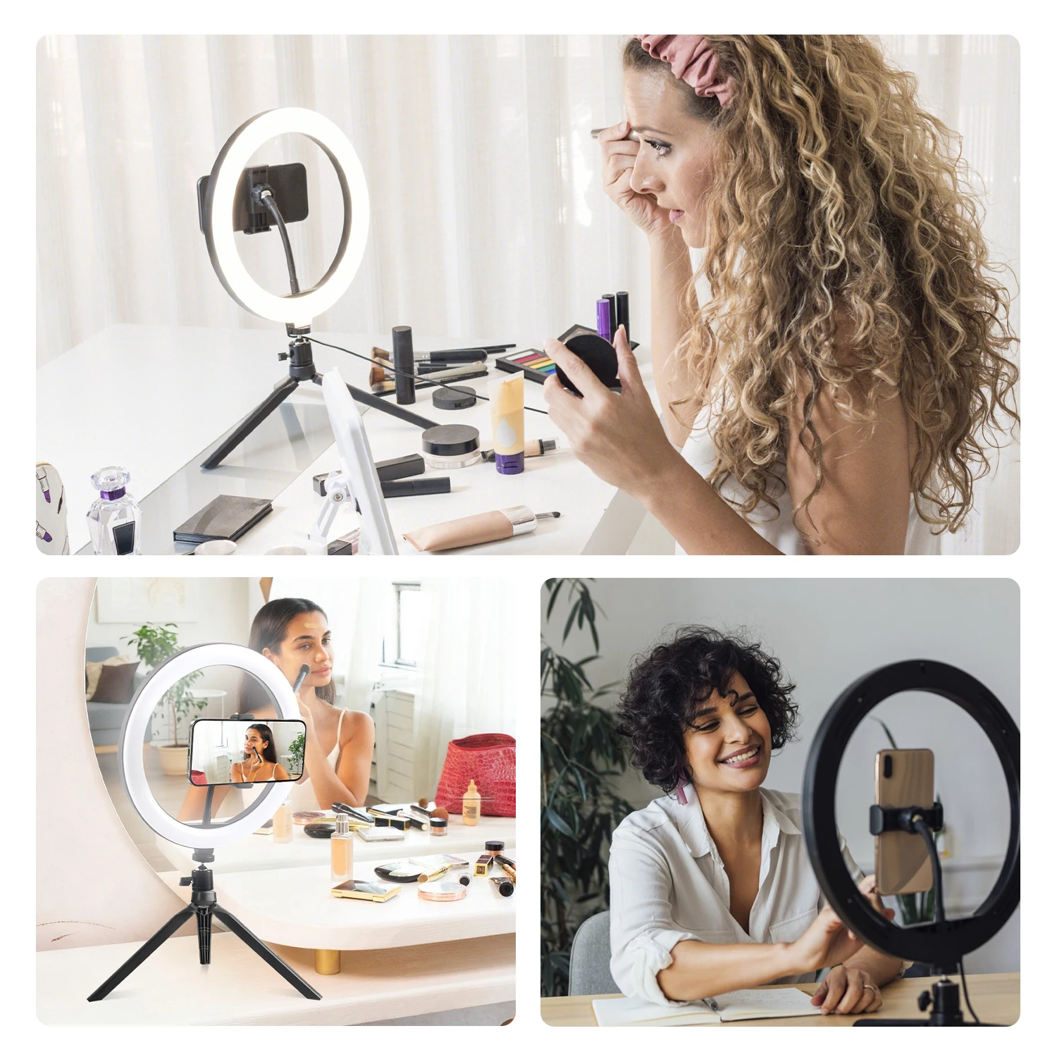 12" Selfie Ring Light with 7.5" Desktop Tripod Stand & 1 Phone Holder, LED Ringlight with 3 Dimmable Modes for Makeup view 5