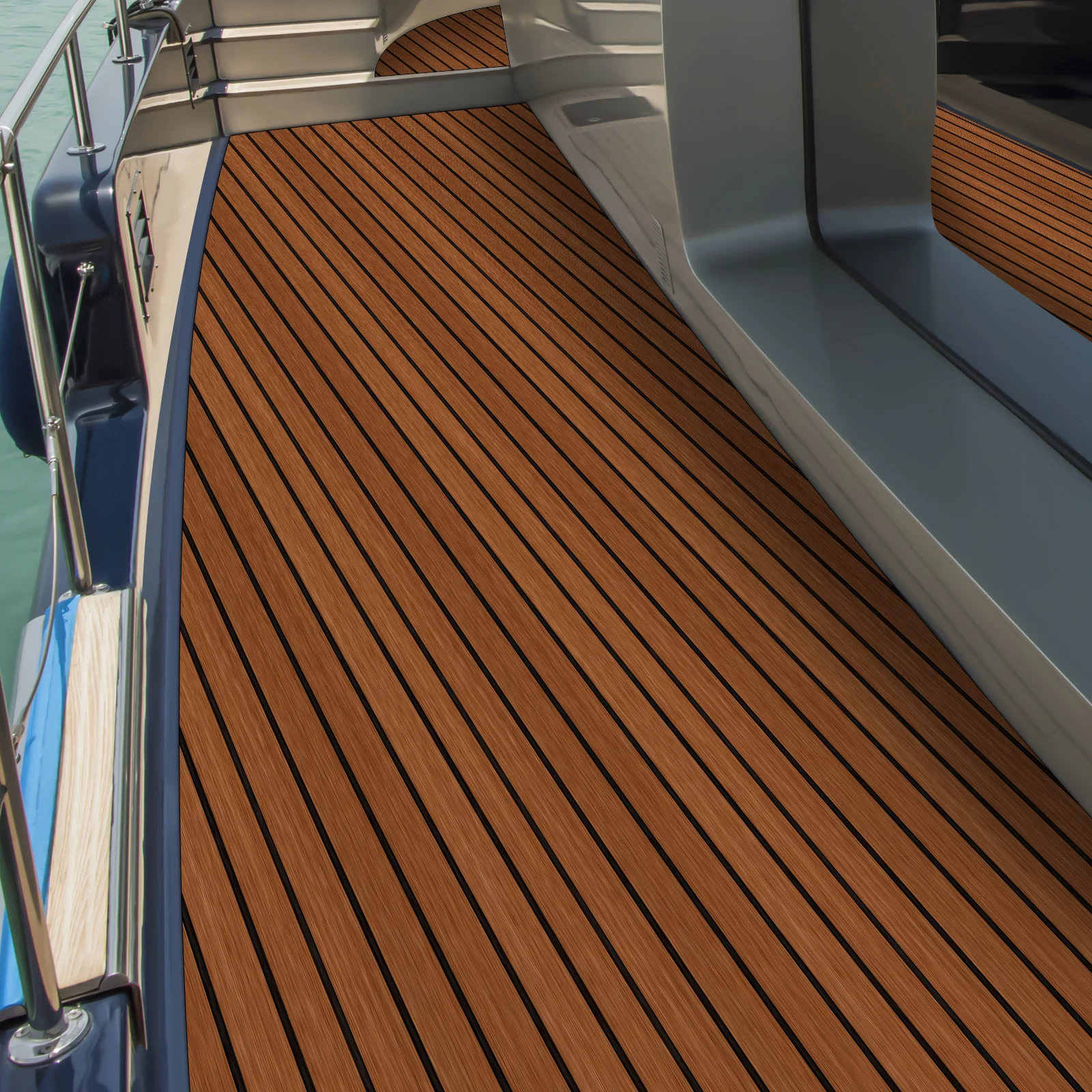 EVA Foam Boat Marine Yacht Boat Deluxe Flooring Mat Faux Teak Decking Sheet Pad Brown with Black Seam