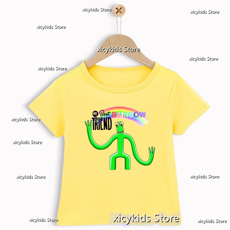 T-Shirt For Boys My Best Rainbow Friend Cartoon Print Boys' Fashion Baby Tshirt Cute Kids' Clothes Yellow Tshirt Tops drop shipp