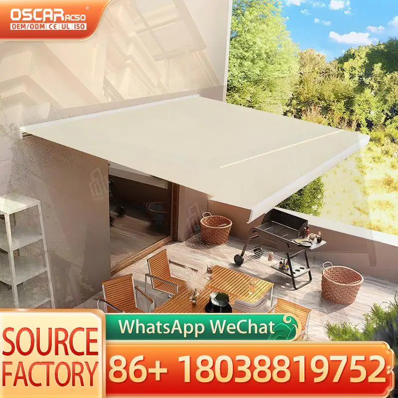 4*3M Motorized Retractable Full Cassette Awning Heavy Duty Aluminum Frame PC Material Canopy with Remote Control for Garden Pati