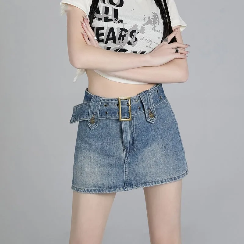 

STSVZORR Denim Skirts Fashion 2023 Spring/Summer New A-line Skirt Y2K High Waist Wrapped Hip Skirt