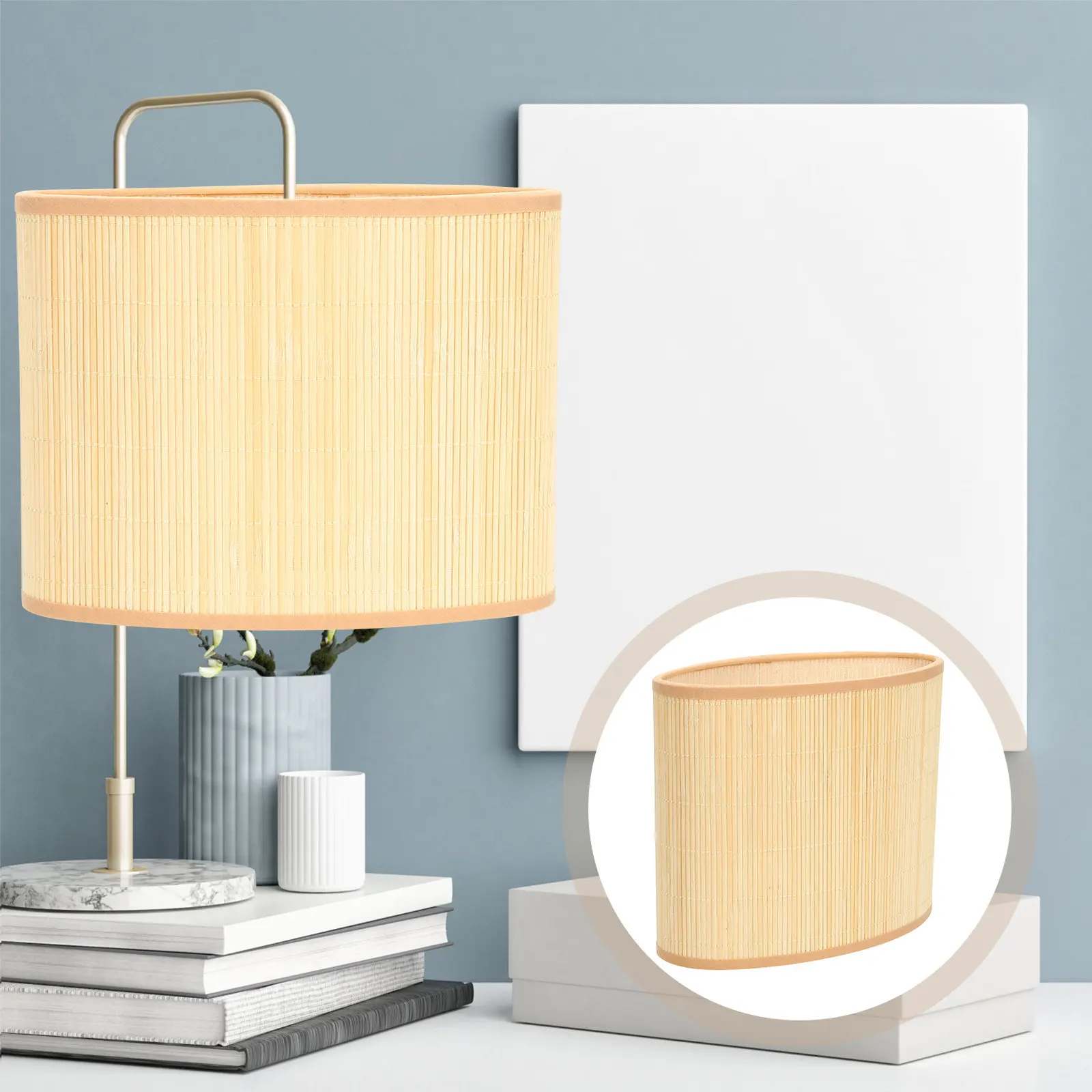 

Rustic Oval Bamboo Lamp Shade Cover for Table Floor Desk Bedside Lamp Replacement Decorative Light Shade Accessory