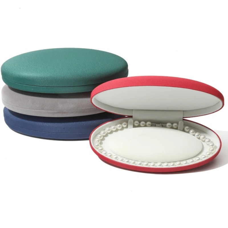 

High-end Pearl Jewelry Box Oval Stud Earrings Necklace Packaging Case Flannel Pearl Box Pearl Necklace Case Wholesale