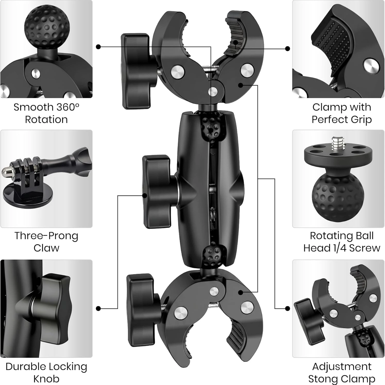 Double Clip Crab Super Clamp Camera Bracket For Dji Action6 5Pro GoPro Insta360 X5 Motorcycle Bicycle Handlebar Mount Accessory