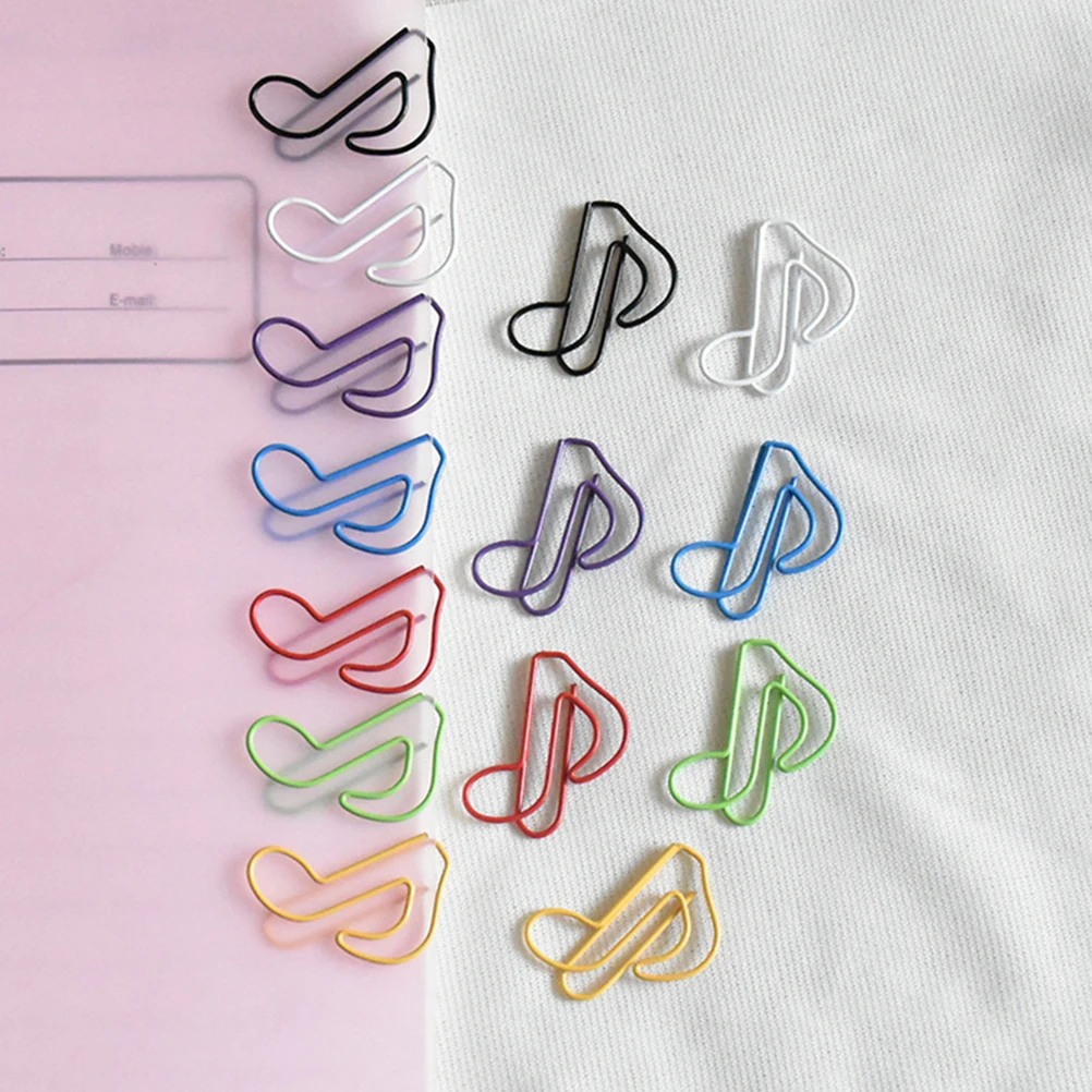 50pcs Music Note Paper Clips Colorful Metal Bookmarks Cute Stationery Office Supplies Fade Resistant Decorative
