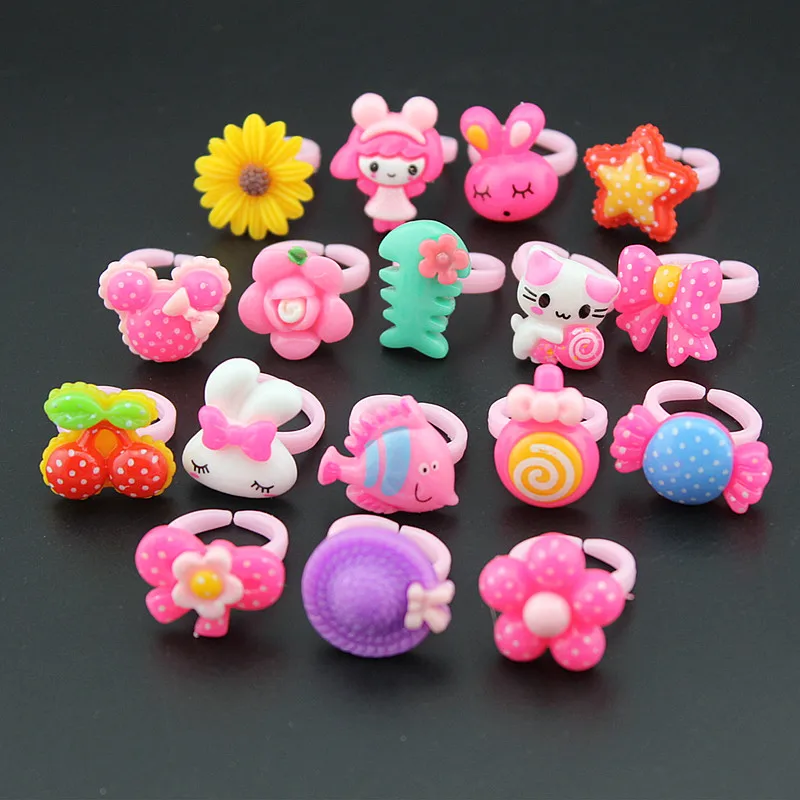 10pcs/lot Baby Girls Lovely Heart Flower Rings Kids Cartoon Animal Rings Children Jewelry Gifts