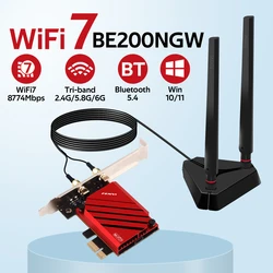 Wi-Fi 7 BE200 PRO Pcie Беспроводная карта адаптера Wi-Fi Трехдиапазонная Bluetooth 5.4 для Intel BE200NGW Wi-Fi7 2,4G/5G/6GHz Win 10/11 64bit