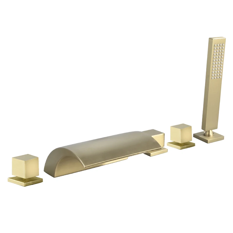 

Faucet Side Gold Full Copper Waterfall Black Hot and Cold Double Control Bathroom Shower Faucet