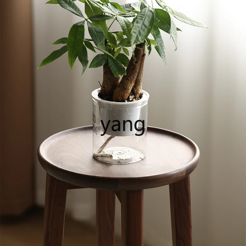 LMM Solid Wood Succulent Bonsai Stand Living Room Balcony Simple New Chinese Style Floor Round Flower Table
