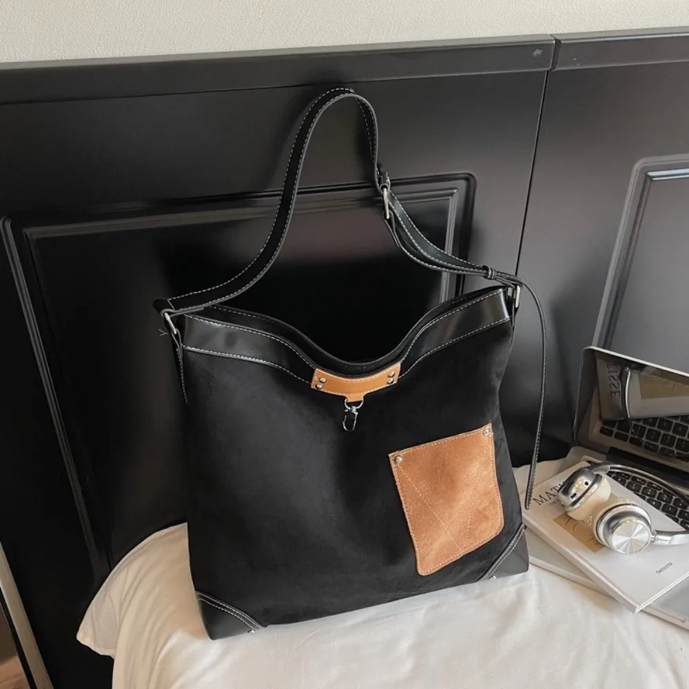 

Fashion Faux Suede Shoulder Crossbody Bag Leather With Zipper Bucket Purse Large Capacity Tote Handbag Fall Winter