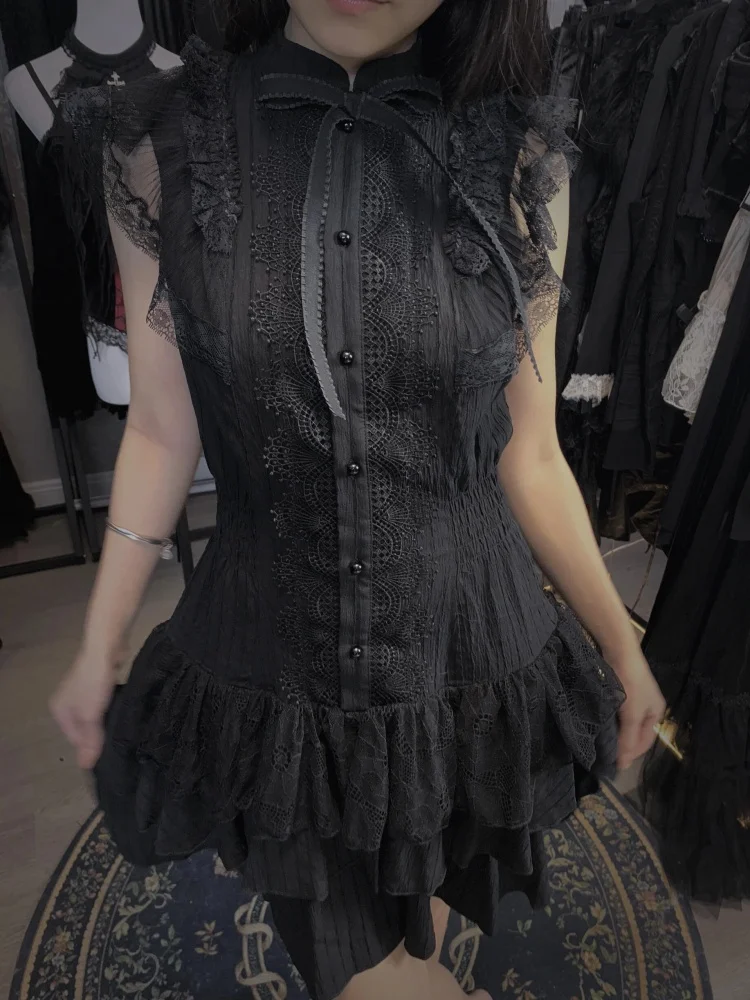 Black Gothic Vintage Slim Lace Summer Dress Women Y2k Design Sense Skinny Dresses New Fashion Female Hottie Retro Outfits 2025 - Image 2