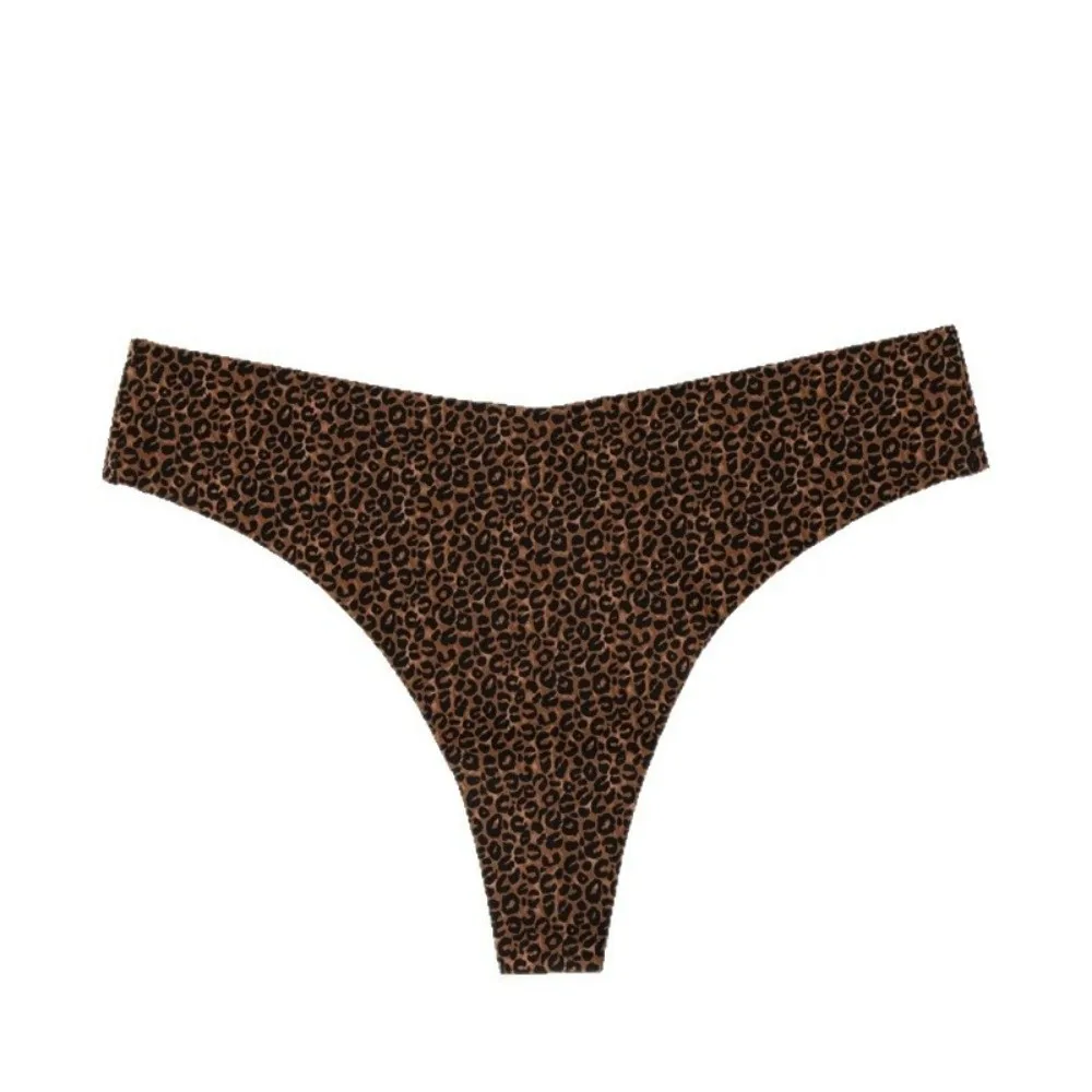 Fashion Ice Silk Women's Thongs Low Waist Lingerie Leopard Print Panties Thin Seamless Briefs Sleep