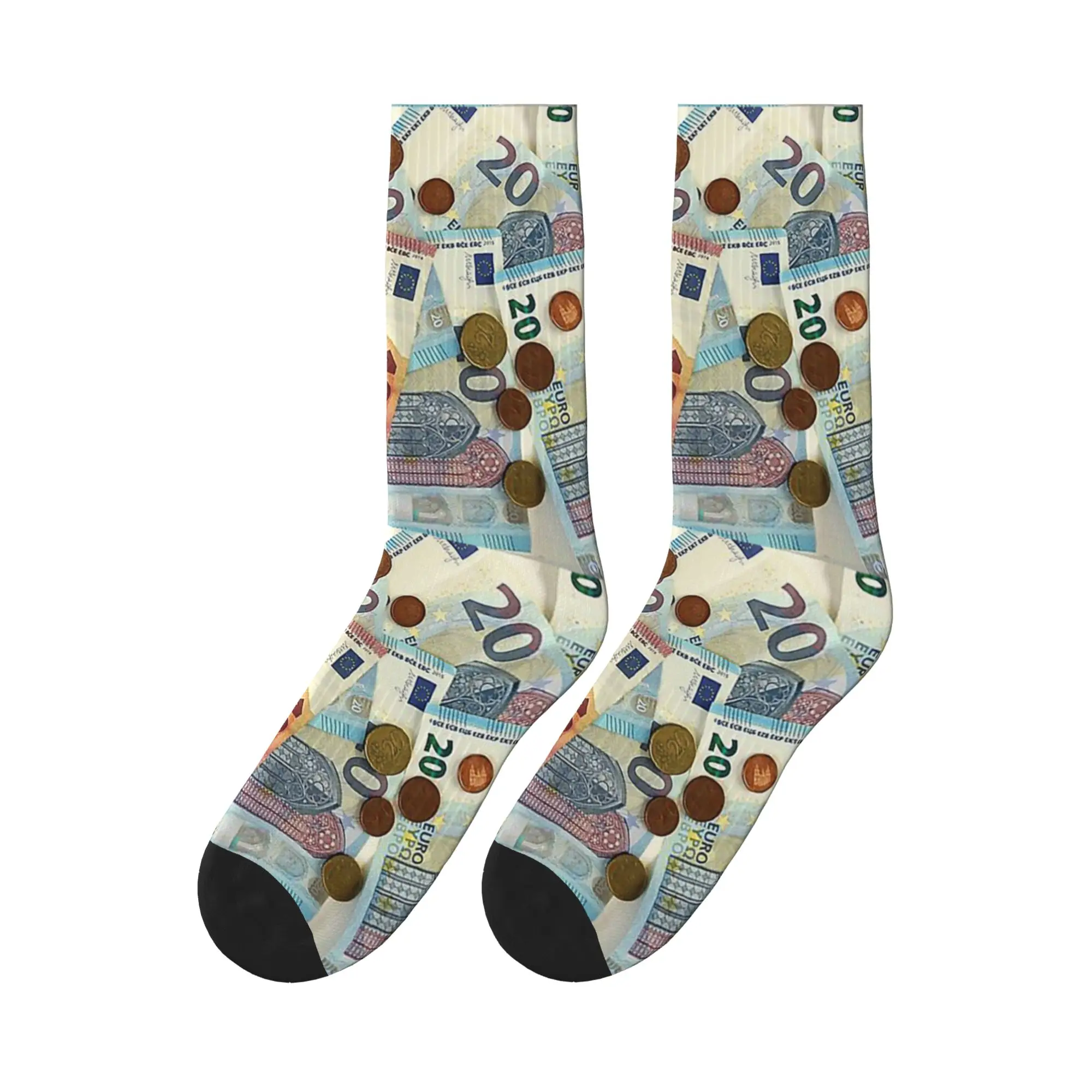 

Euro Banknotes and Coins Sports Socks Sweat Absorbing Stockings All Season Long Socks for Man's Woman's Birthday Present