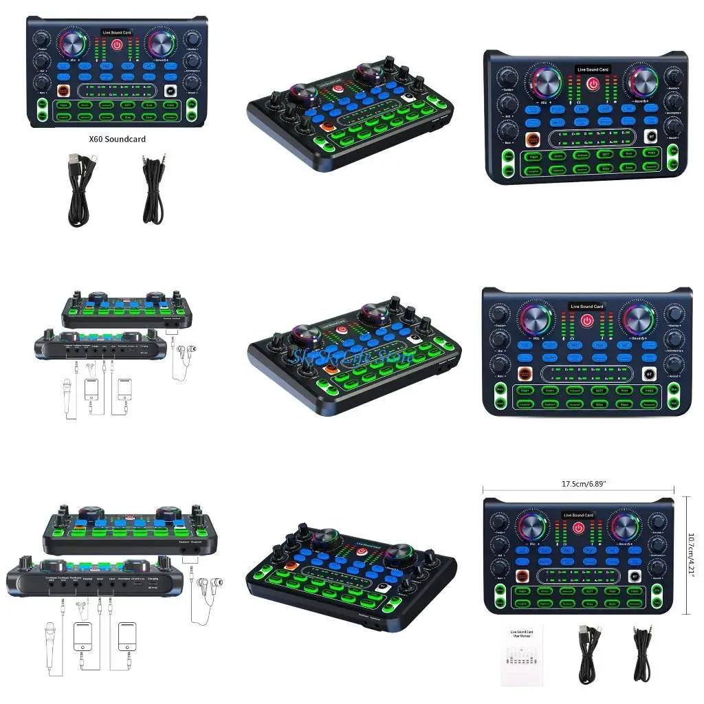 

E65E Live Sound Card Mixer Podcast Sound board Voice Sound Board for Phone PC Computer DJ-Music Studio Mixer