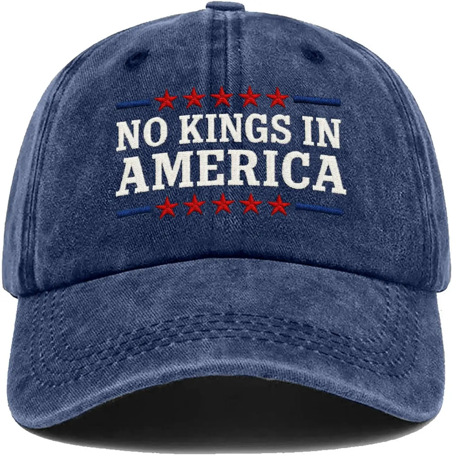 قبعة No Kings in America - قبعة أبي مطرزة، قبعة بيسبول قطنية مغسولة قابلة للتعديل لتعبير الهدايا المدنية في الرابع من يوليو