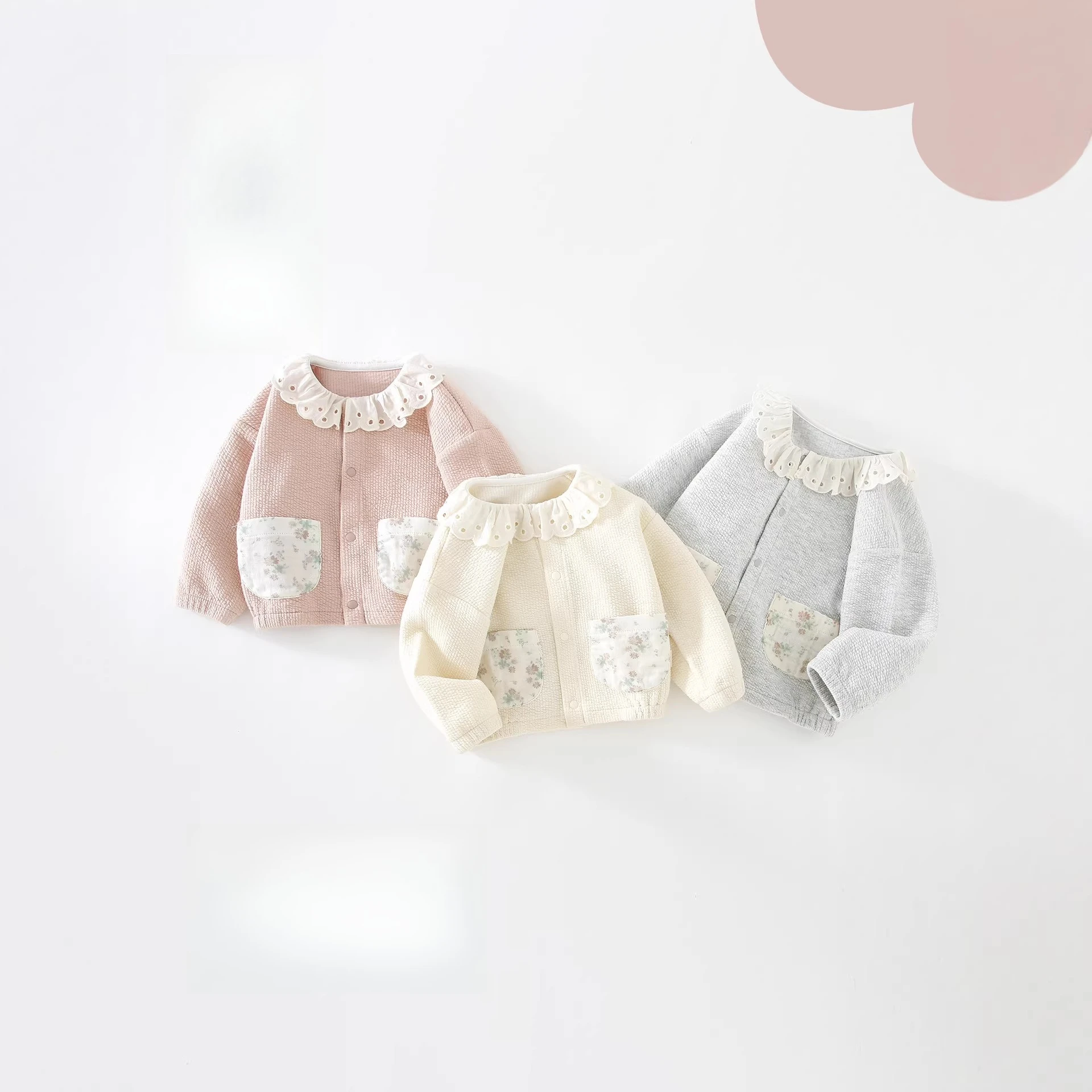 Baby Girl's Korean Short Cardigan Jacket Spring New Girls' Standing Collar Lace Jacket