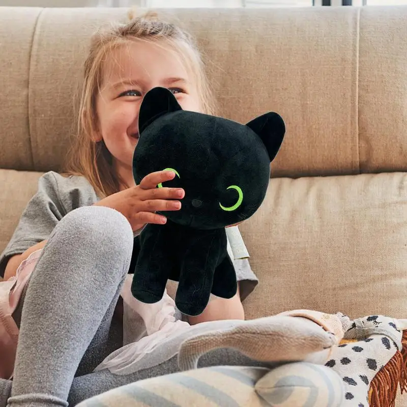 Black Cat Plushies Pillow Black Cat Doll Plushie Animal Toy Soft Plush Doll Black Cat Stuffed Animal For Sofa Bedroom Living