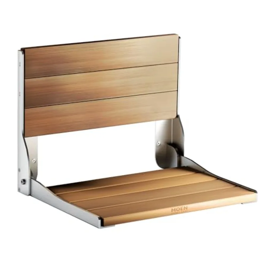 

Moen Home Care Bathroom Safety Shower Chair for Elderly and Disabled Stainless Aluminum Foldable Teak Shower Bench Handicap Acc
