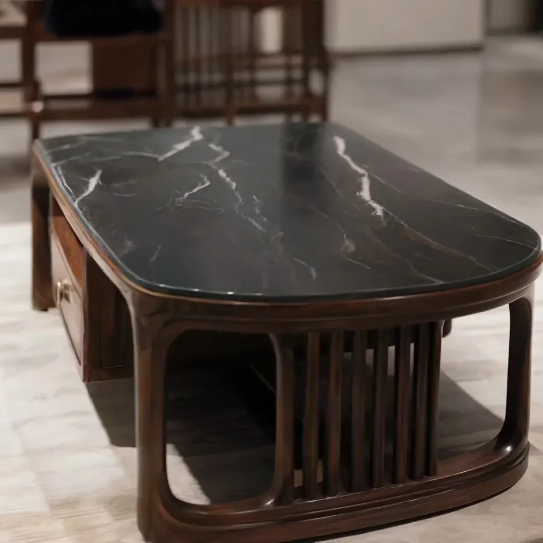 LJYNew Chinese solid wood rectangular coffee table black walnut simple modern light luxury rock slab coffee table