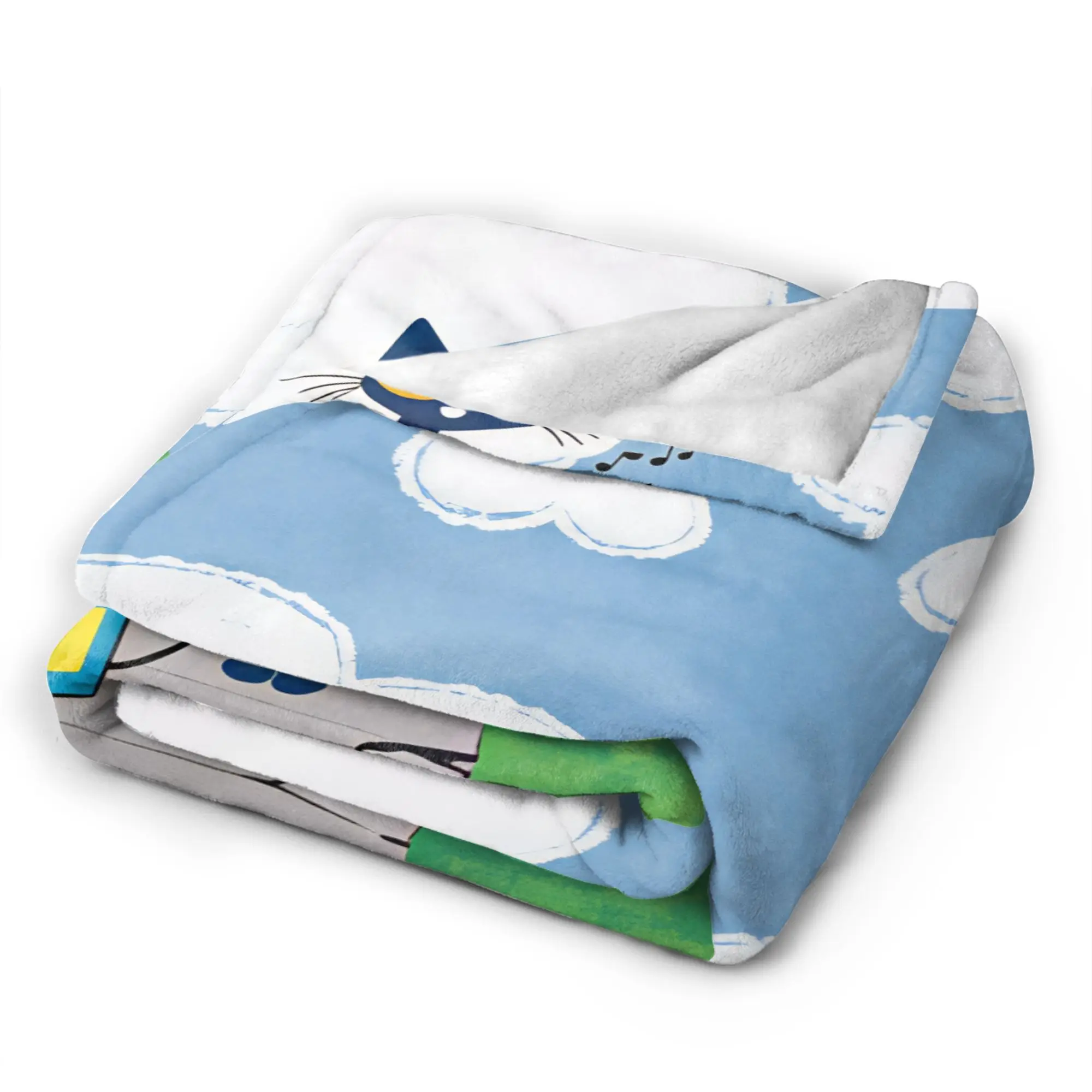 Pete The Cat Stars Comic Warm Blanket  Aesthetic Plane Travel Throw Blanket Couch Chair Flannel Bedspread Sofa Bed Cover