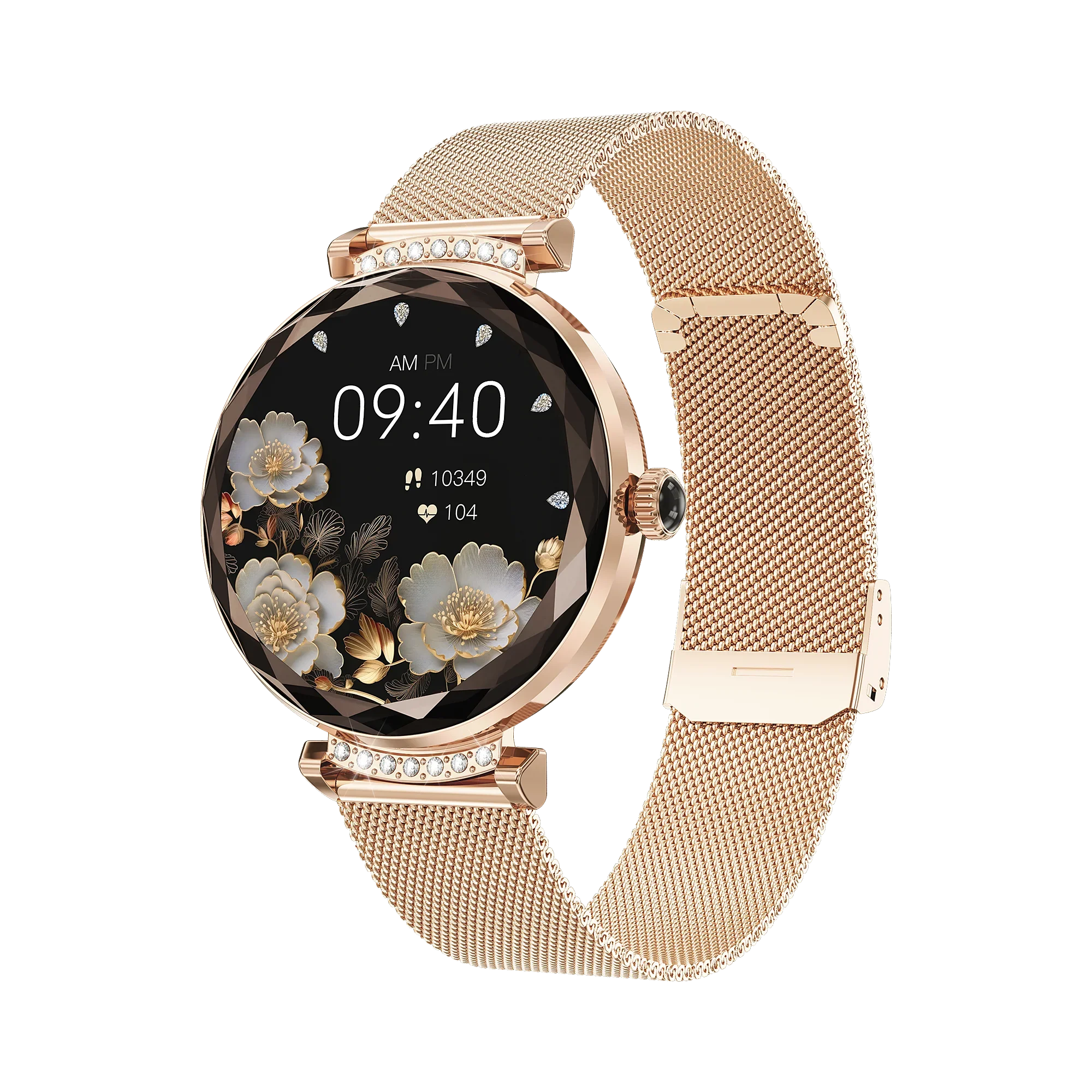 

NX7 Pro Lady's Gold Smartwatch - 1.19" AMOLED, Diamond-embellished, 2 Straps, BT Call, IP68 Waterproof for Fashionable Women