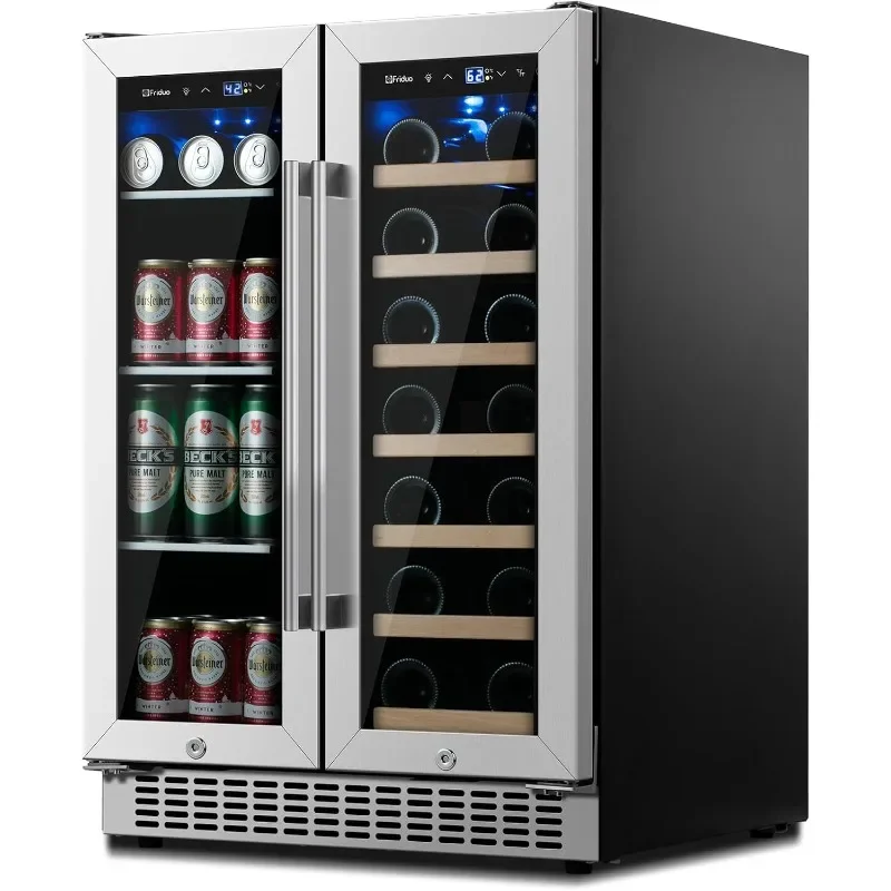 

Wine and Beverage Refrigerator, Dual Zone Wine Cooler Under Counter Lockable Fridge Built in Freestanding for Beer Soda Drink