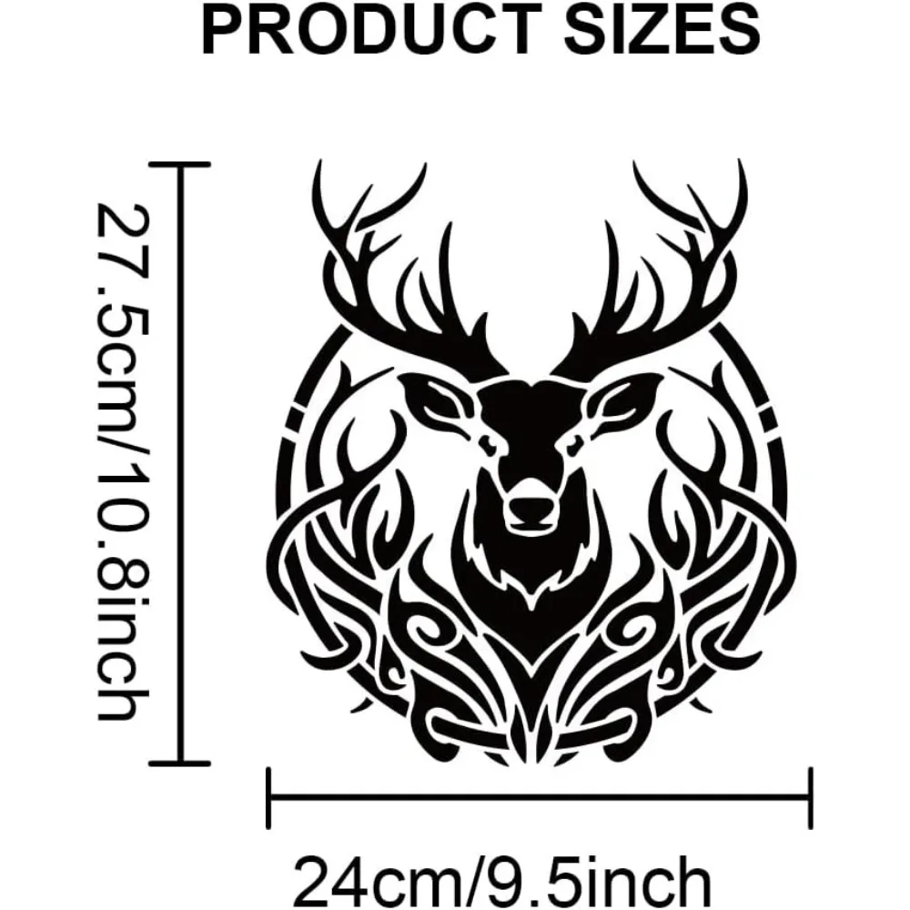 Large Deer Head Stencil 11.8×11.8inch Reusable Deer Antler Head Template with Paint Brush Deer Buck Forest Animal Wildlife