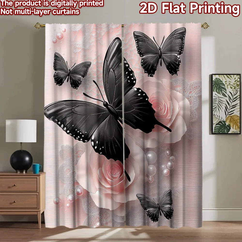 

1pc 2D flat Photography Backdrop Popular Photography Banner Butterflies and Roses Scene 100% Polyester Festive Holiday for