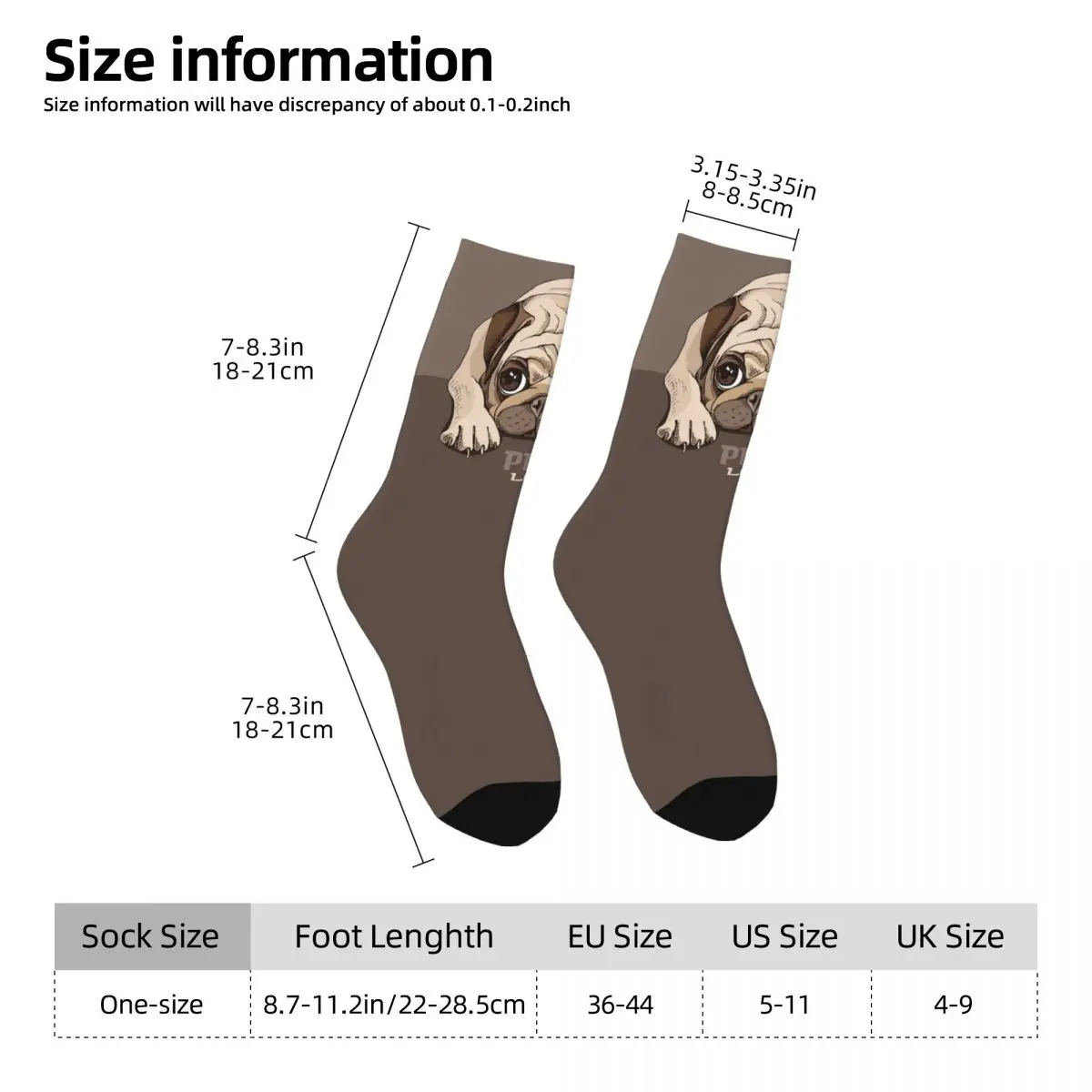 Funny Crazy Sock for Men Pug Puppy Hip Hop Harajuku Dog Lover Happy Pattern Printed Boys Crew Sock Novelty Gift