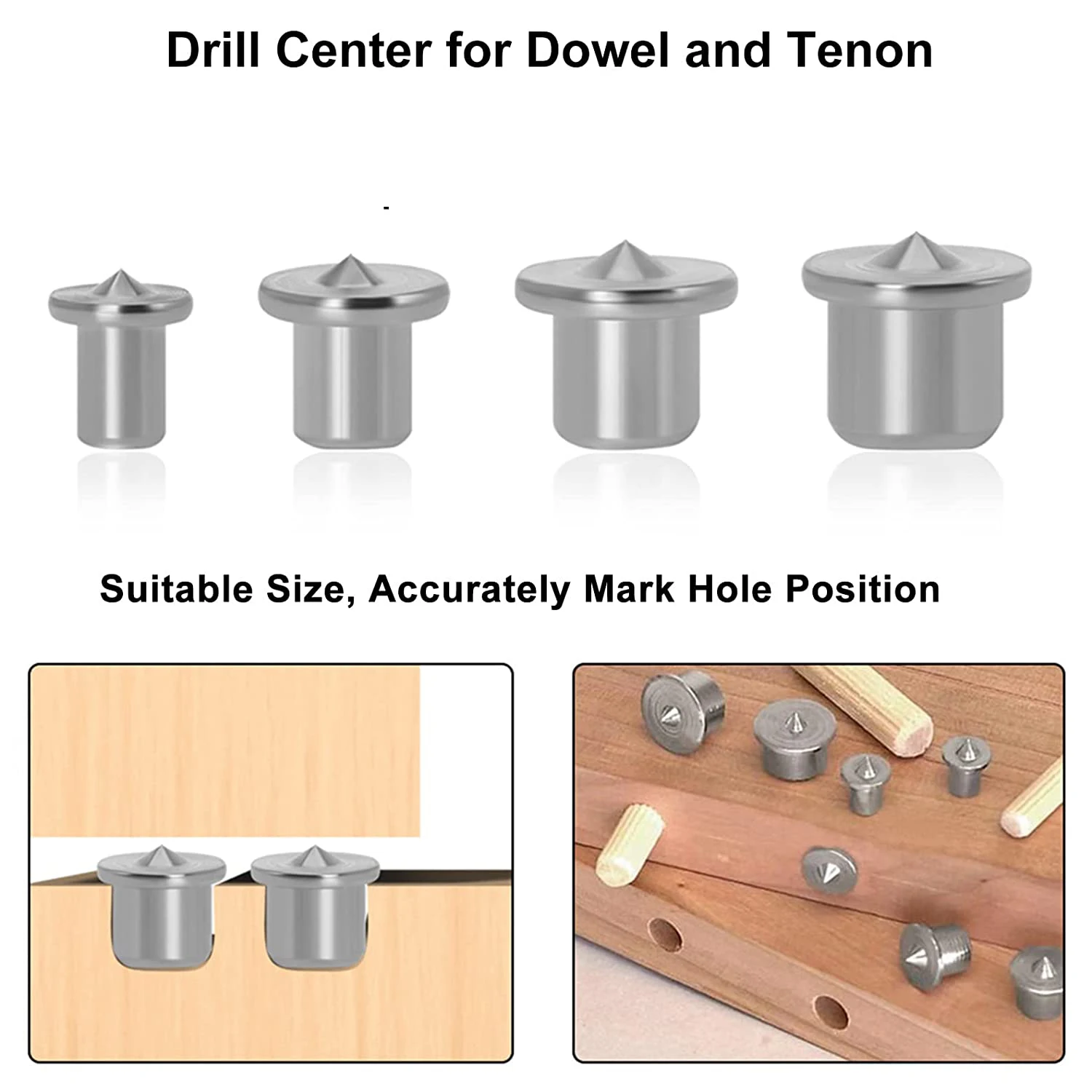 Woodoworking Tools 4Pcs Dowel Tenon Center Set Woodworking Top Locator Roundwood Punch Wooden Furniture Centering Point Drilling