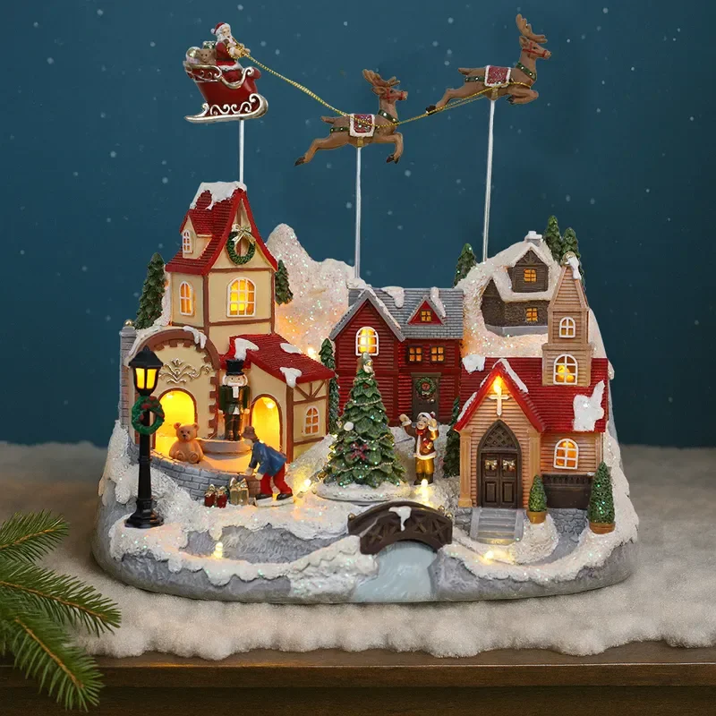 Beiwei cross-border new house luminous Christmas scene music box flying deer Christmas decorations holiday gifts