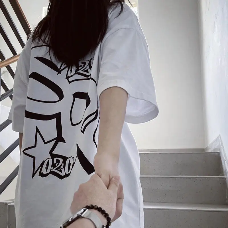

Short Sleeve T-Shirts Womens Korean Style Harajuku Cotton Tops Loose Fit Comfortable Breathable Daily Feminine Casual Summer