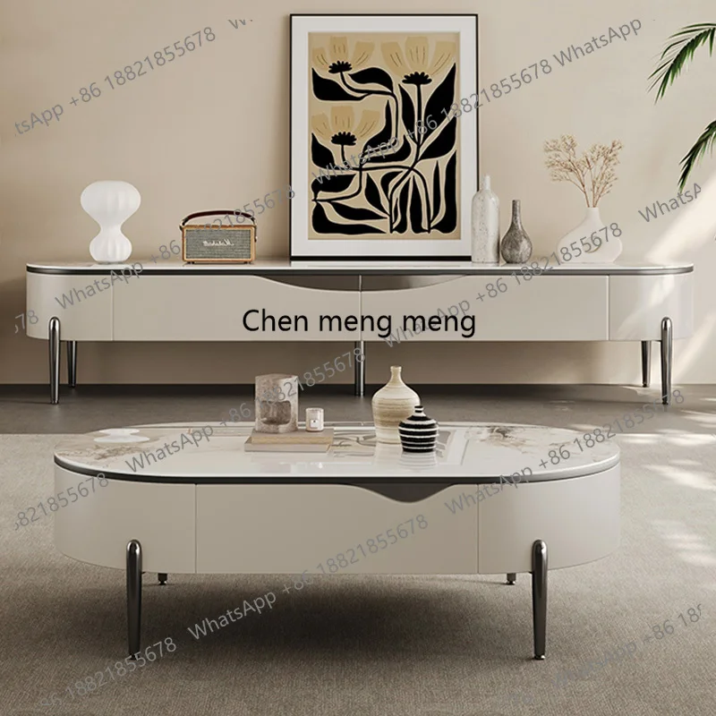 

Элегантный комплект для гостиной: журнальный столик и тумба под ТВ с ножками из нержавеющей стали, современные центральные столы с двойными выдвижными ящиками