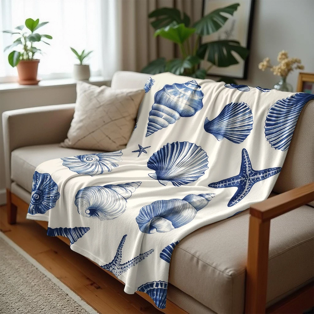 Cream Navy Shell Ultra Soft Sherpa Fleece Blanket Fluffy Warm Halloween Cozy Throw for Sofa Couch Bedroom Gift All season
