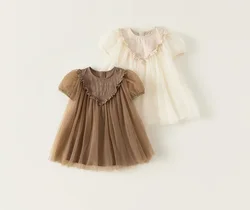 Girls' Dress Summer 2024 New Little Girls' Princess Dress Children's High Set Mesh Dress Full Year