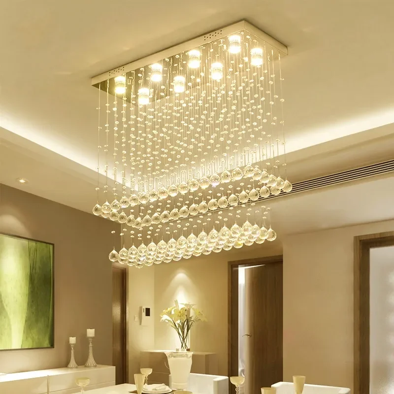 

Modern Crystal Chandelier For Dining Room Rectangle Flush Mount LED Lustres De Cristal Home Decoration Lighting Fixture