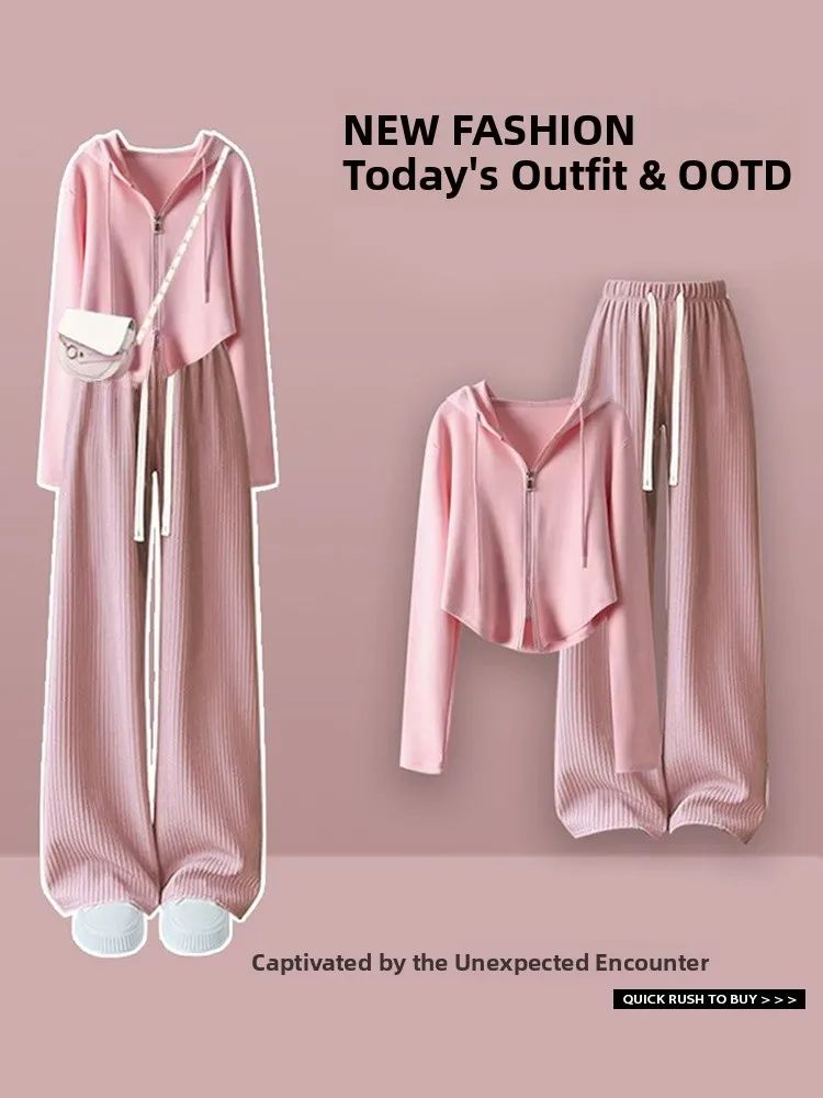 

Autumnal Women's Dopane Sle Hoodie And Wide Leg Pants Two Piece Set Casual Slimming Faion Ensemble Long Sve Hoodie