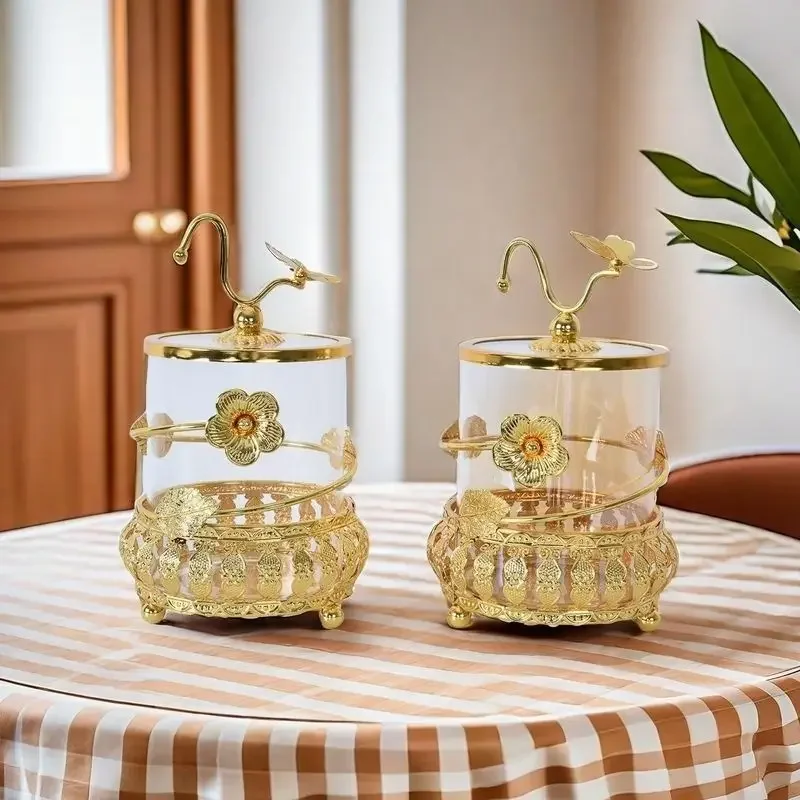 European Style Glass Jar Metal Cutout Art Vase Living Room Bedroom Jewelry Cosmetics Storage Jar Exquisite Nuts Storage Box New
