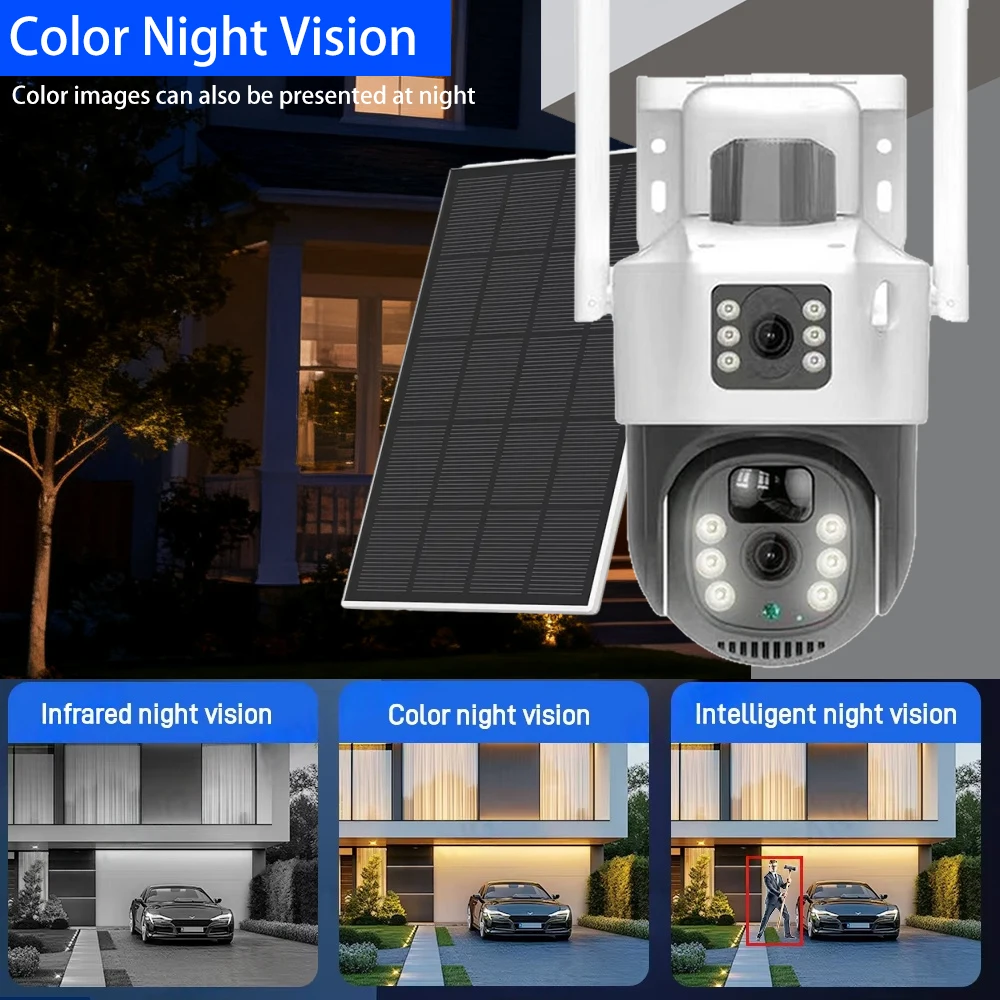 Solar 4K 8MP Camera WIFI Battery Dual Lens Dual Screen PTZ Monitor PIR Detect Security CCTV Waterproof IP Surveillance EseeCloud