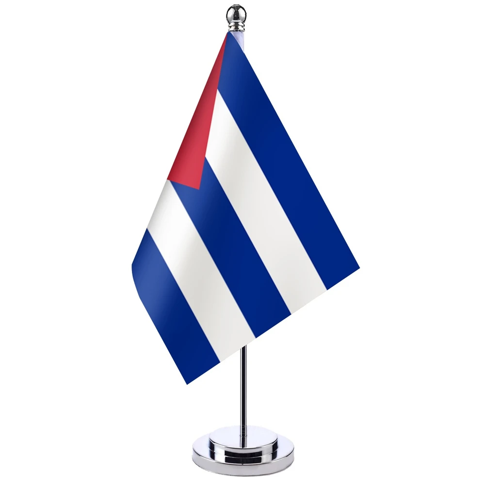 14x21cm Office Desk Flag Of Cuba Banner Boardroom Table Stand Pole The Cuban Closet Cabinet Flag Set Meeting Room Decor