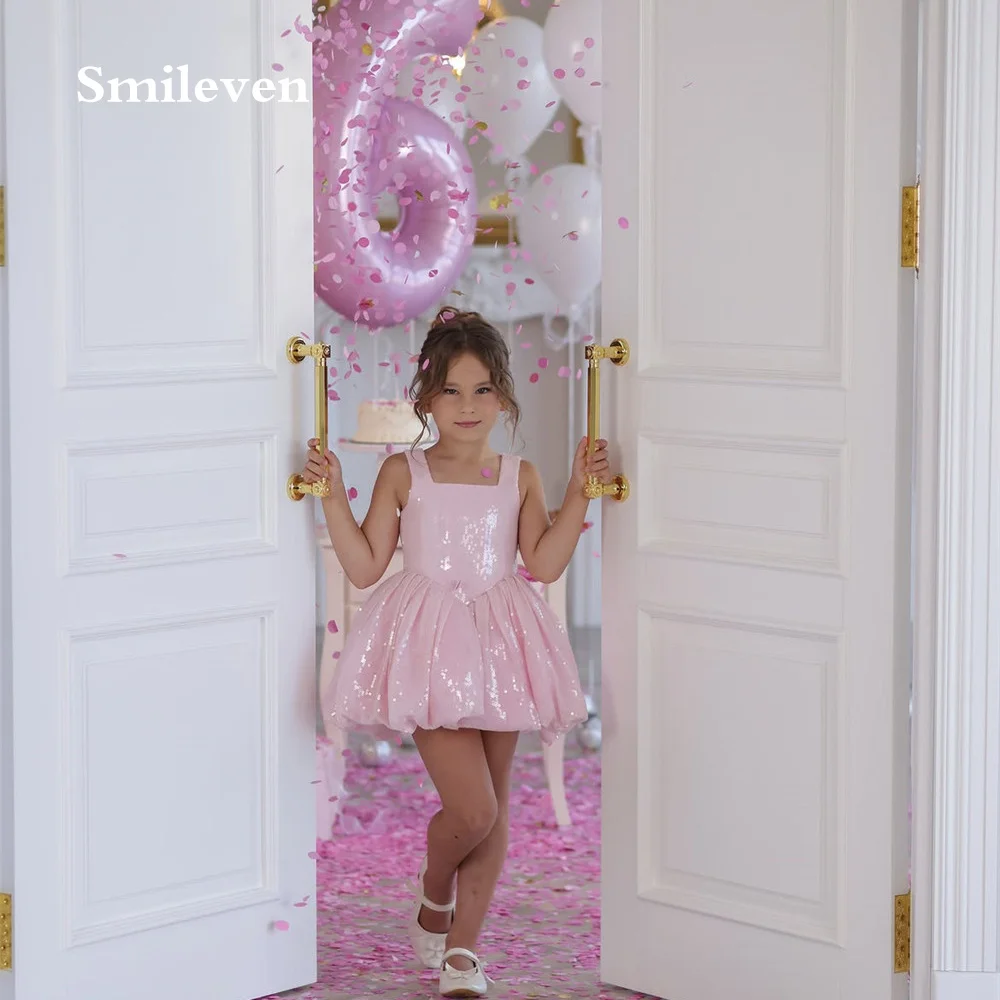 smileven-pink-sequin-square-neck-flower-girl-dresses-sleeveless-short-puffy-skirt-dress-kids-wedding-party-gowns-customized