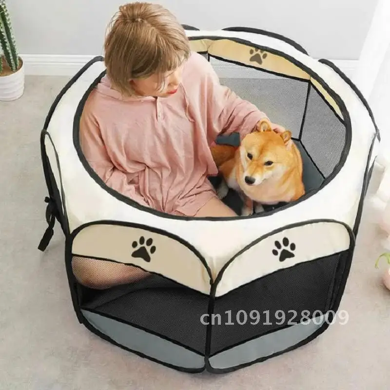 Dog Outdoor Pet House Octagonal Cage For Cat Tent Playpen Tent House Kennel Easy Folding Operation Puppy Dogs Portable Fence Big