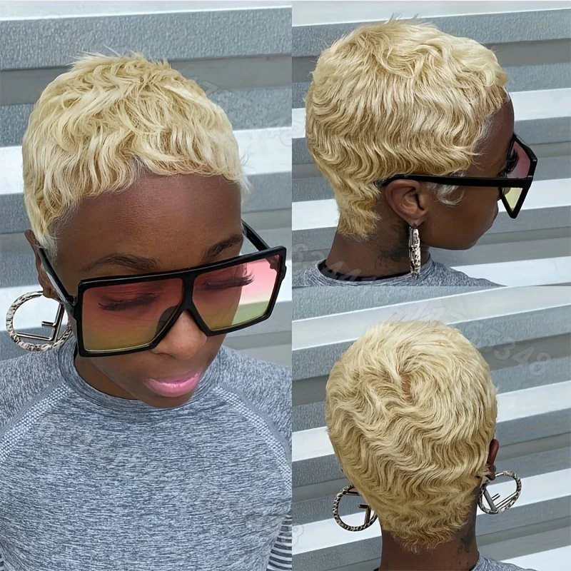 

pixie cut 27 color 4inch150% density machine made short straight layered human hair wigs for women daily use remy wig