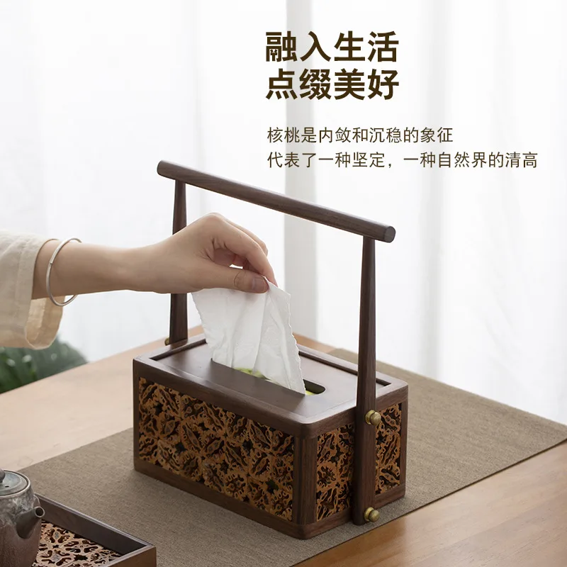 High-end living room walnut tissue  coffee tea table desktop storage box creative handmade walnut home pumping carton