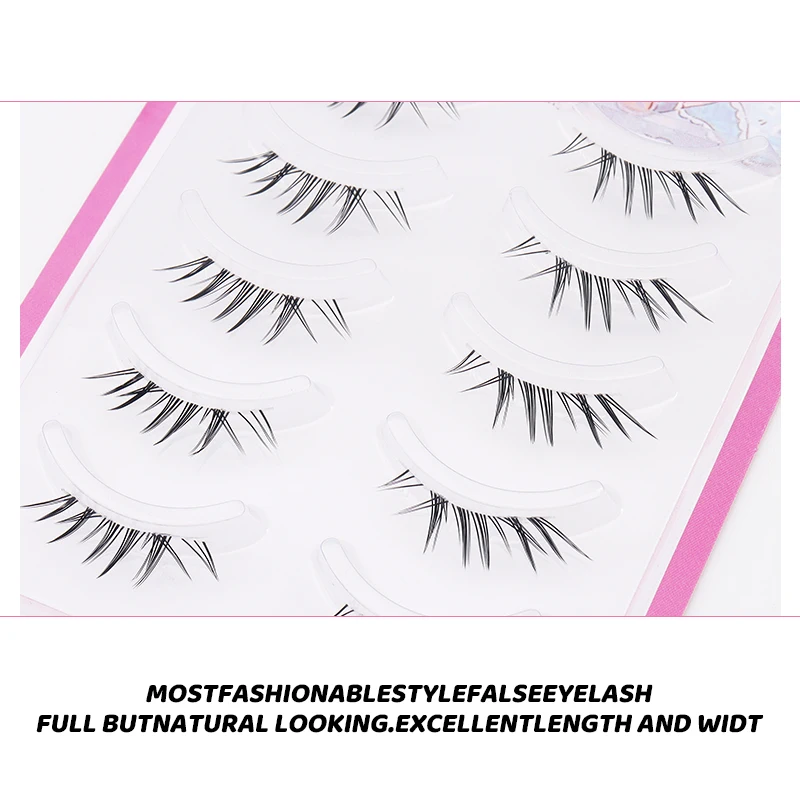 Großhandel 5 Paar natürliche falsche Wimpern, handgefertigt, sauberes Band, Vollstreifen-Kunsthaar-Wimpern für Make-up – Detail 14
