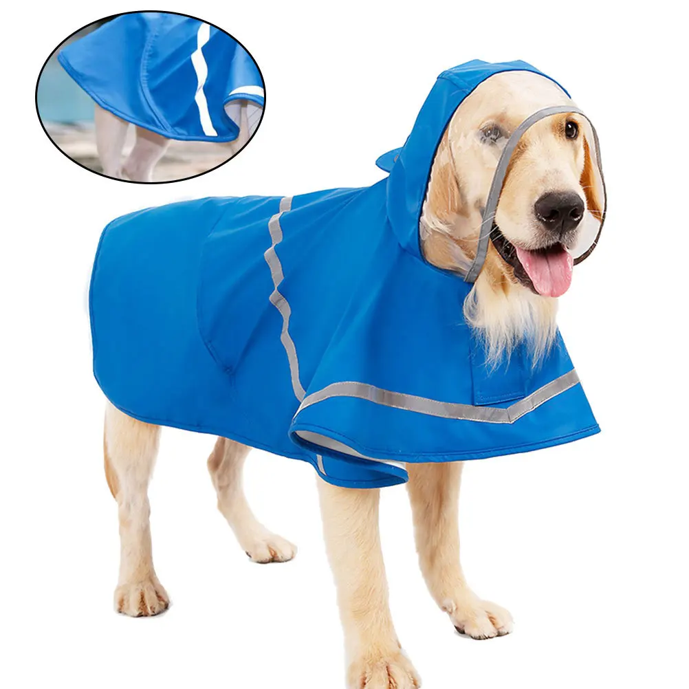 

1Pcs Dog Waterproof Reflective Raincoat Puppy Hooded Rainwear Blue Size Xs Pet Rain Jacket Outdoor Clothes Pet Raincoat