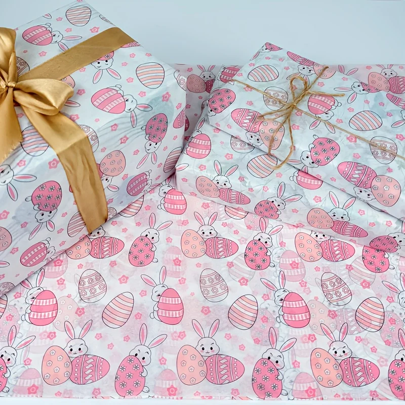 Easter Gift Wrapping Paper, Cute Bunny & Colorful Easter Egg Print Gift Wrap, Lightweight Art Paper for Easter Party Gift Packag