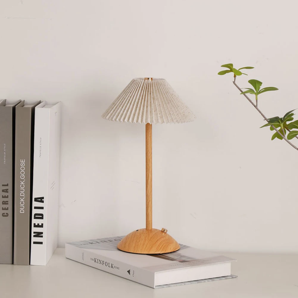 

Портативная светодиодная настольная лампа с деревянным основанием, настольная лампа для чтения, тканевый абажур, прикроватная настольная лампа, перезаряжаемая для гостиной, общежития, домашнего офиса
